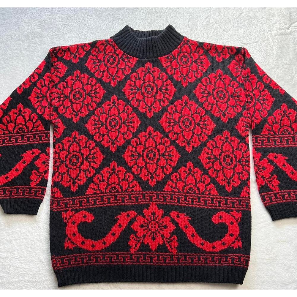 Adele knitwear 1980s vintage red & black geometrical women’s sweater size medium